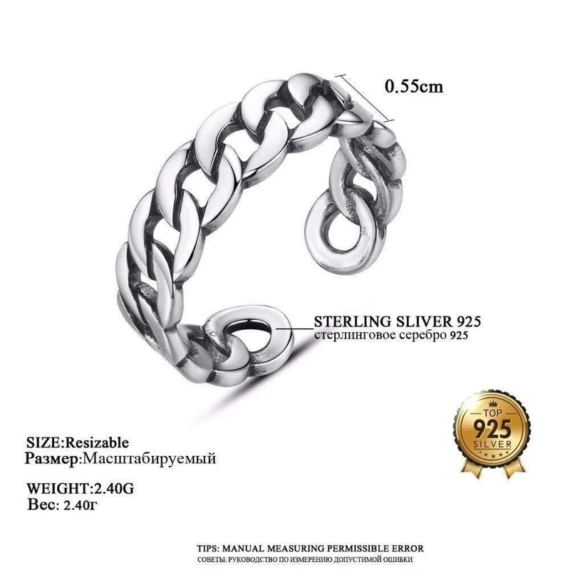 Schmuck Polieren S 925 Sterling Silber Edle Ringe für Frauen & Männer Einstellbare Manschette Thailand Strickring