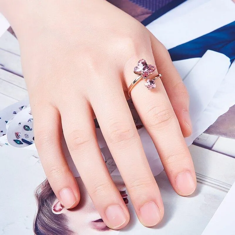 Goldringe, verziert mit Kristallen von Swarovski, verstellbarer Schmetterlingsring, Roségold-Einsatz, Schmuck, romantische Geschenke