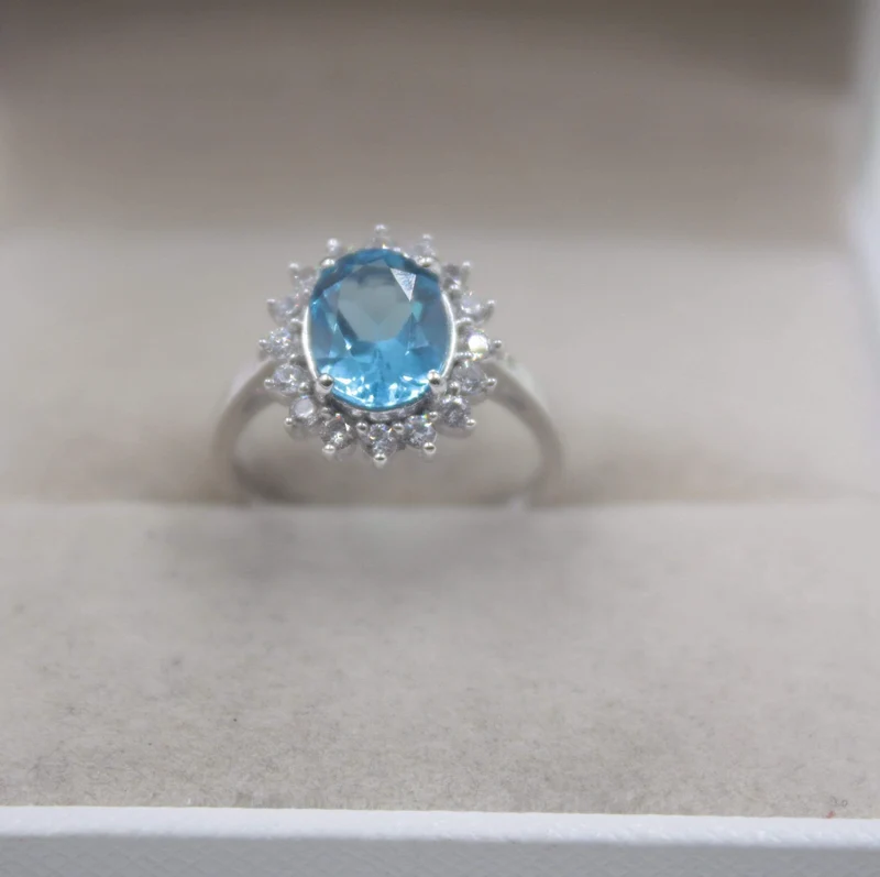 925 Sterling Silber Ring für Damen, 14 mm Topas, runder Glanz, Zirkonia-Ring, eleganter Schönheits-Zirkon-Ring, US 6–7