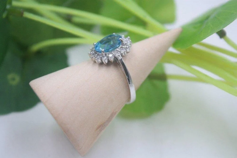 925 Sterling Silber Ring für Damen, 14 mm Topas, runder Glanz, Zirkonia-Ring, eleganter Schönheits-Zirkon-Ring, US 6–7