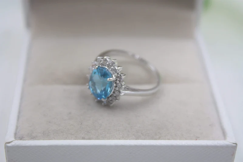 925 Sterling Silber Ring für Damen, 14 mm Topas, runder Glanz, Zirkonia-Ring, eleganter Schönheits-Zirkon-Ring, US 6–7
