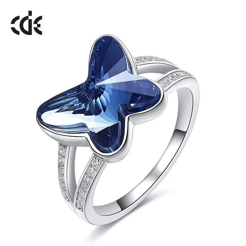 Ring aus 925er-Silber, verziert mit Kristallen von Swarovski. Damenringe, modischer Schmetterlings-Schmuckring, edler Schmuck, Charm-Geschenke