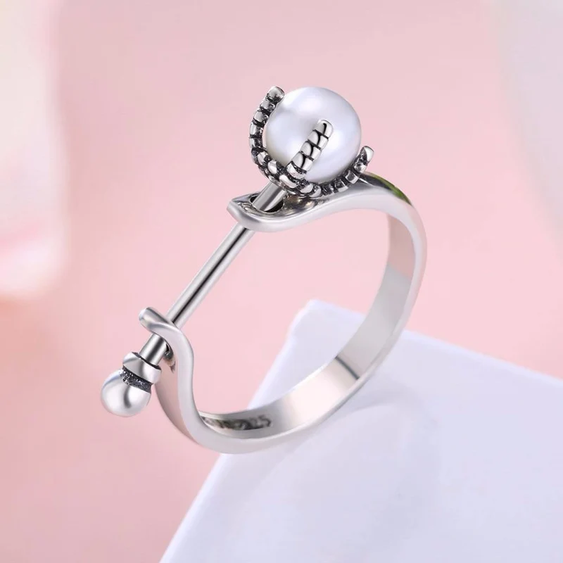 Charmante Perlen Fingerringe für Frauen Schlichte authentische S 925 Sterling Silber & Perle Edler Schmuck