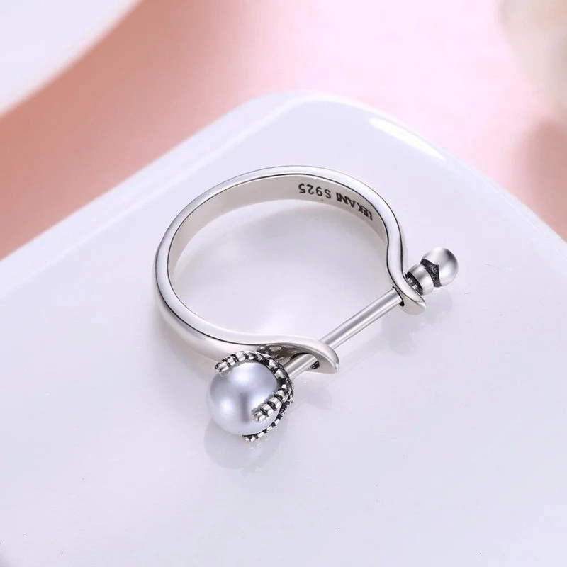 Charmante Perlen Fingerringe für Frauen Schlichte authentische S 925 Sterling Silber & Perle Edler Schmuck