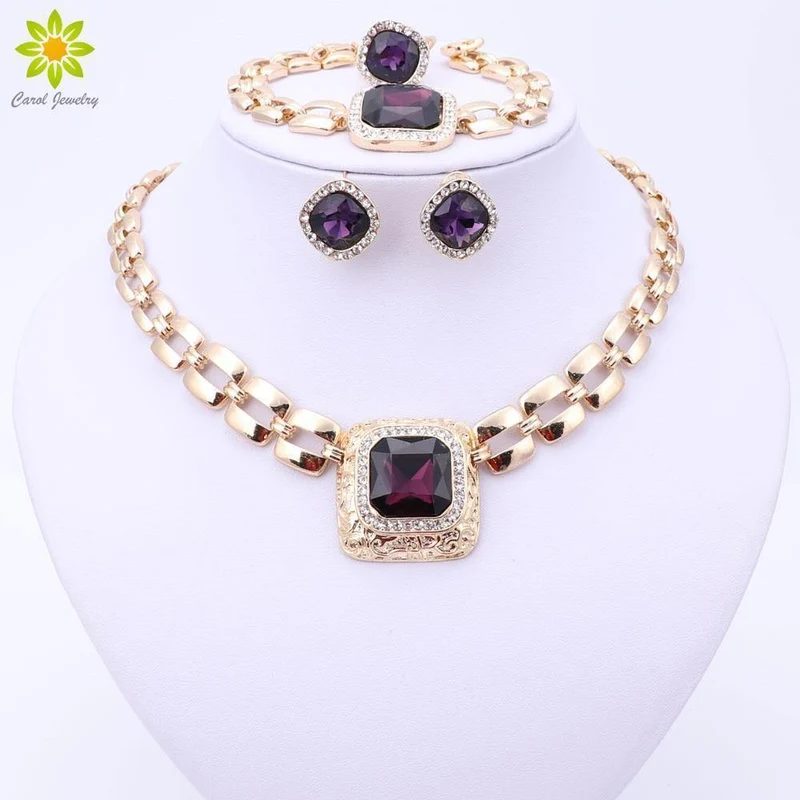 Schmucksets für Frauen, Kleid-Accessoires, goldfarben, Kristall, Hochzeit, Braut, Halskette, Ohrringe, Armband, Ring-Sets