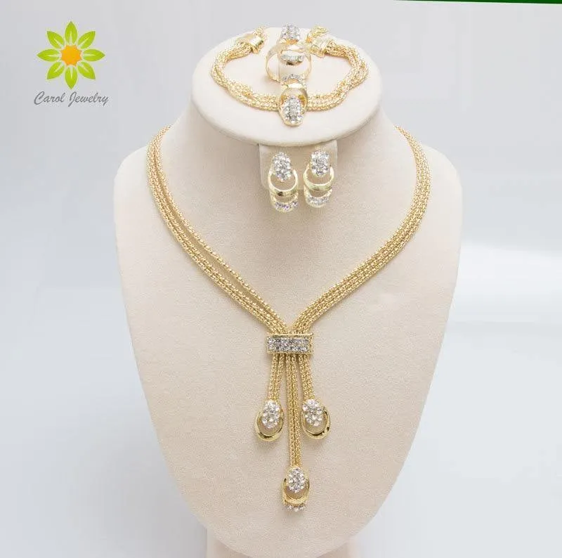 Fashion Trendy Jewelry Set Für Frauen Gold / Silber Überzogene Perlen Kragen Halskette Ohrringe Armband Ringe Sets