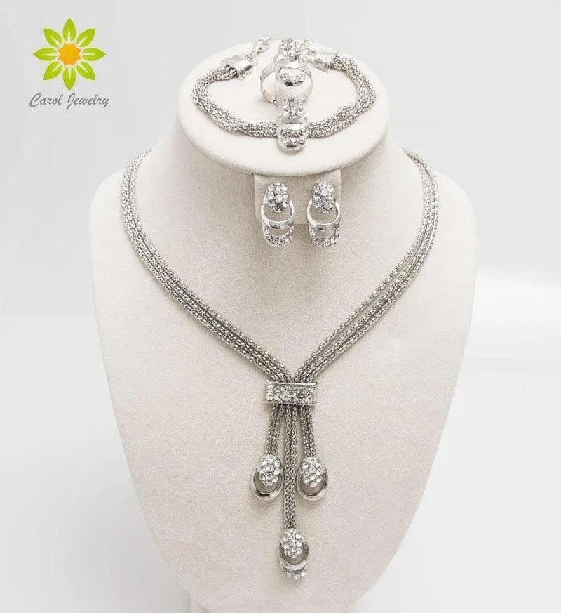Fashion Trendy Jewelry Set Für Frauen Gold / Silber Überzogene Perlen Kragen Halskette Ohrringe Armband Ringe Sets