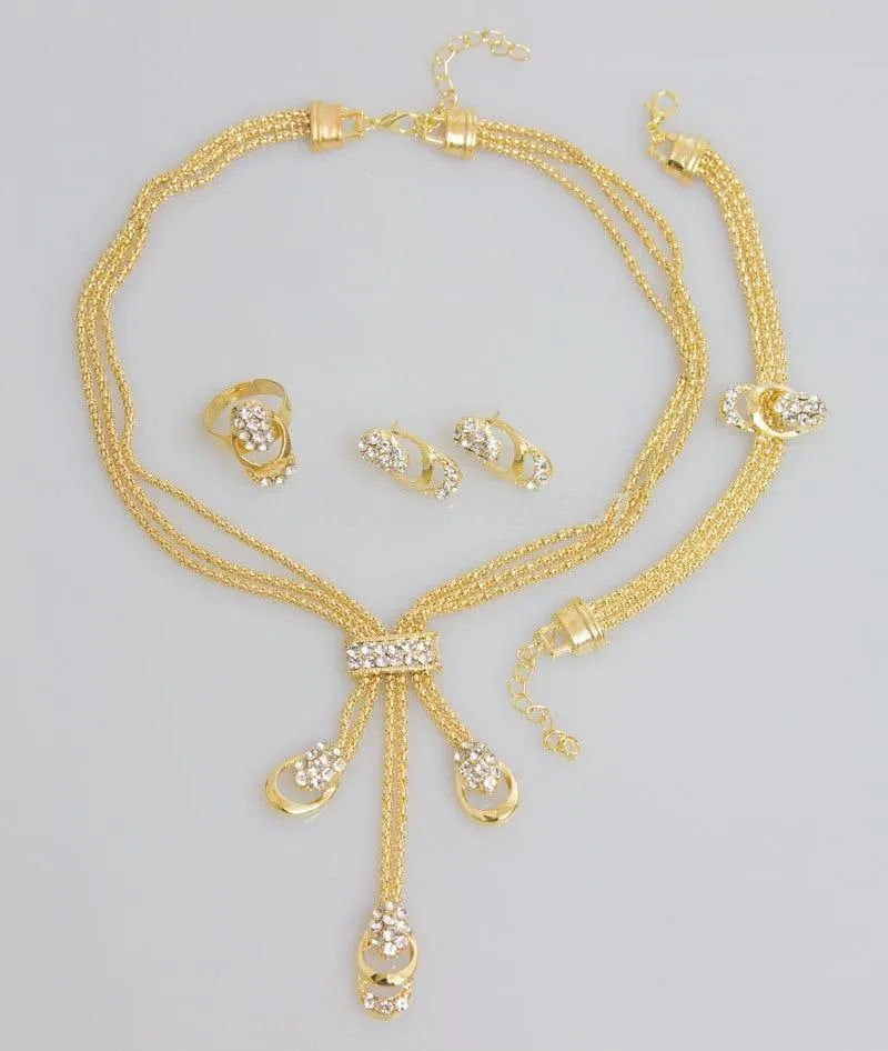 Fashion Trendy Jewelry Set Für Frauen Gold / Silber Überzogene Perlen Kragen Halskette Ohrringe Armband Ringe Sets