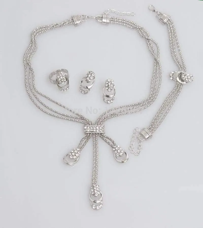 Fashion Trendy Jewelry Set Für Frauen Gold / Silber Überzogene Perlen Kragen Halskette Ohrringe Armband Ringe Sets
