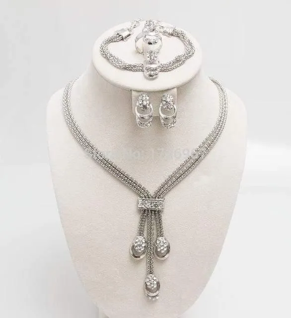 Fashion Trendy Jewelry Set Für Frauen Gold / Silber Überzogene Perlen Kragen Halskette Ohrringe Armband Ringe Sets