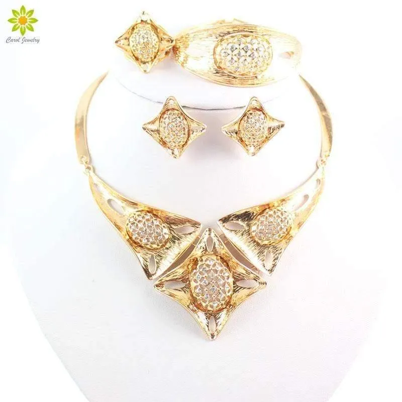 Kristall-Strass-Perlen-Schmuckset für Party, Hochzeit, Brautkostüm, goldfarben, afrikanisches Schmuckset