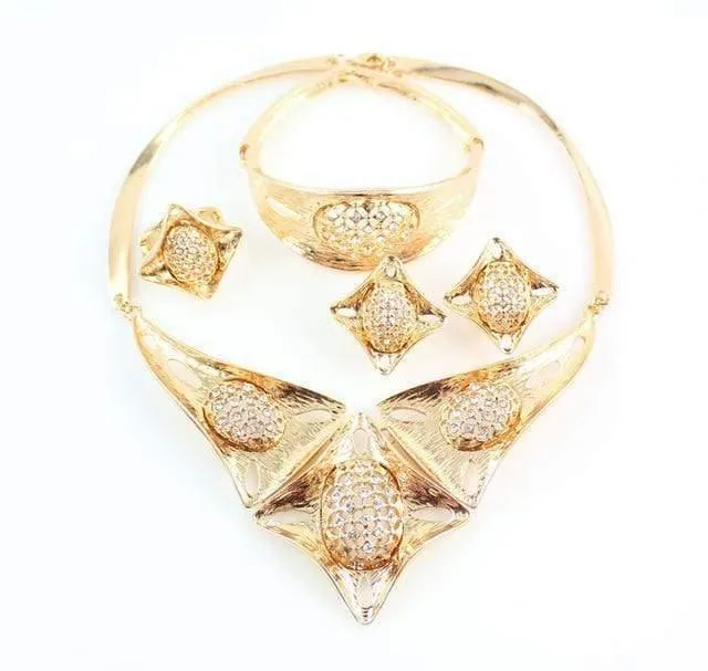 Kristall-Strass-Perlen-Schmuckset für Party, Hochzeit, Brautkostüm, goldfarben, afrikanisches Schmuckset