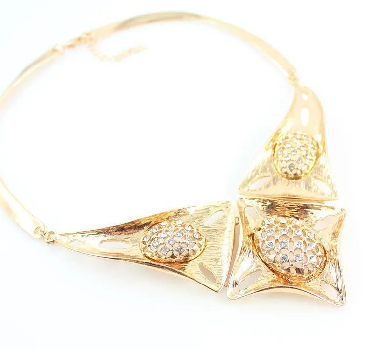 Kristall-Strass-Perlen-Schmuckset für Party, Hochzeit, Brautkostüm, goldfarben, afrikanisches Schmuckset