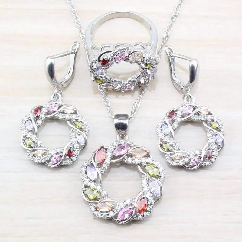 Zirkonia 925 Sterling Silber Damen Hochzeit Schmuckset Ringgröße 6/7/8/9/10 Kostenlose Geschenkbox T295