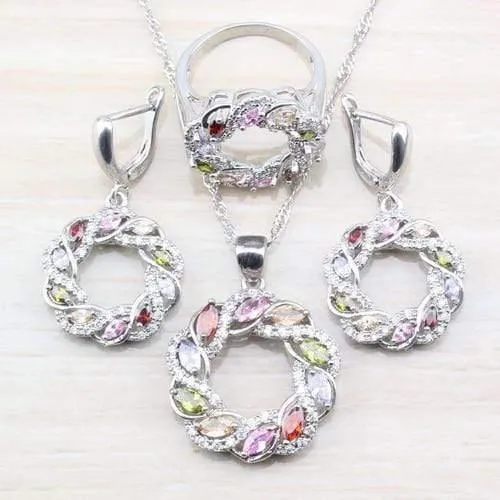 Zirkonia 925 Sterling Silber Damen Hochzeit Schmuckset Ringgröße 6/7/8/9/10 Kostenlose Geschenkbox T295