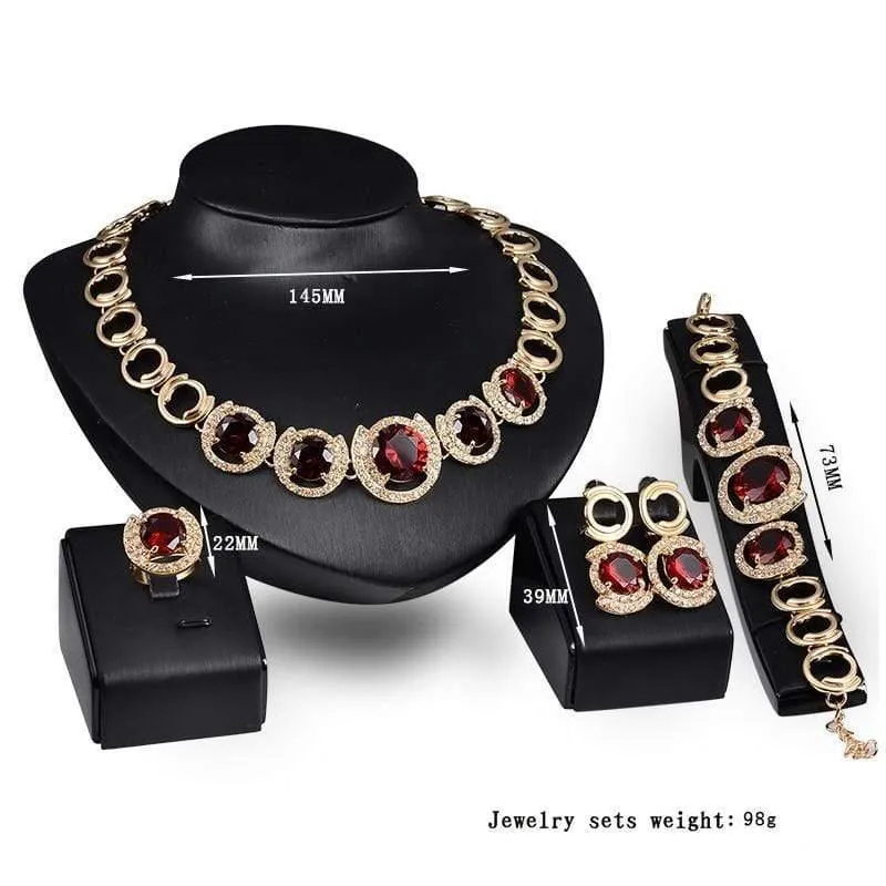 Hochzeit Braut Zubehör Gold Farbe Kristall Grün Rot Zirkon Anhänger Halskette Ohrringe Ring Frauen Hochzeit Brautschmuck Sets
