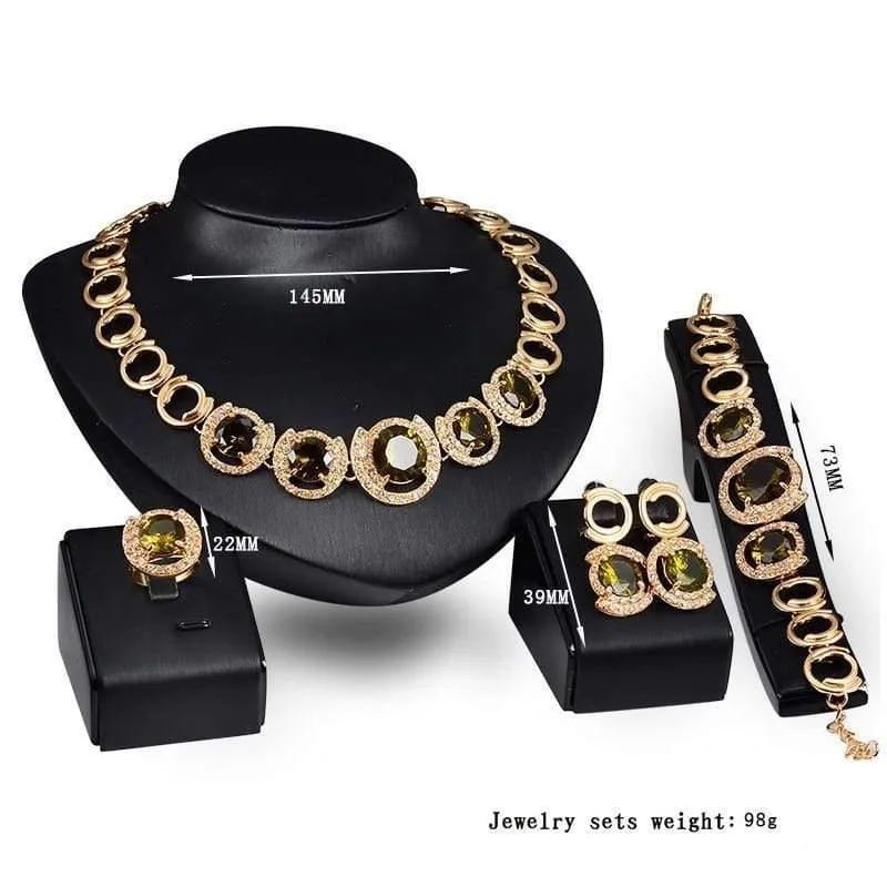 Hochzeit Braut Zubehör Gold Farbe Kristall Grün Rot Zirkon Anhänger Halskette Ohrringe Ring Frauen Hochzeit Brautschmuck Sets