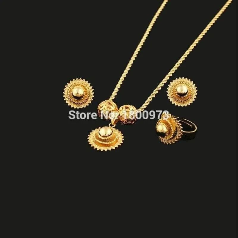 Äthiopischer Habesha-Schmuck, 18 Karat Gold, Farbschmuck, Braut-Temperament-Schmuck, Hochzeitsschmuck-Sets für Frauen