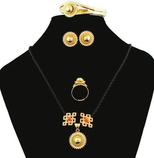 Äthiopischer Habesha-Schmuck, 18 Karat Gold, Farbschmuck, Braut-Temperament-Schmuck, Hochzeitsschmuck-Sets für Frauen