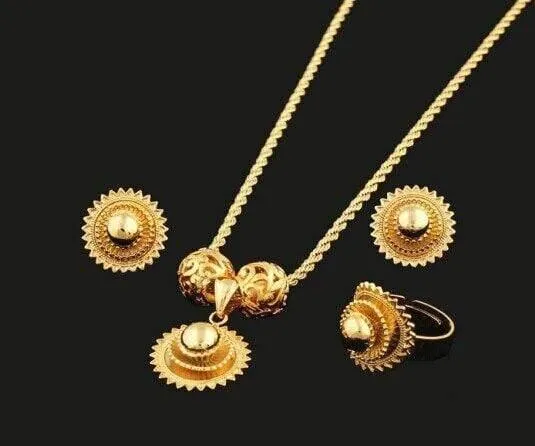 Äthiopischer Habesha-Schmuck, 18 Karat Gold, Farbschmuck, Braut-Temperament-Schmuck, Hochzeitsschmuck-Sets für Frauen