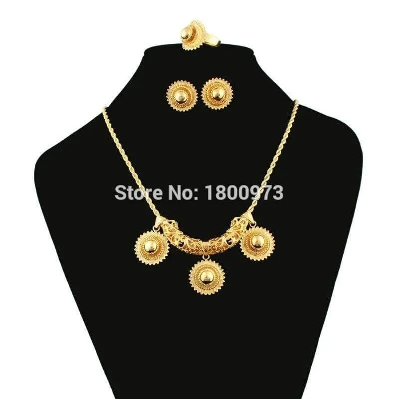 Äthiopischer Habesha-Schmuck, 18 Karat Gold, Farbschmuck, Braut-Temperament-Schmuck, Hochzeitsschmuck-Sets für Frauen