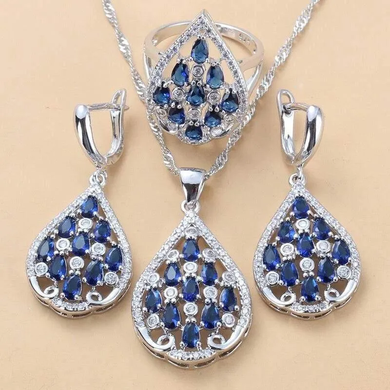 925 Sterling Silber Mit Naturstein CZ Schmuck Sets Für Frauen Mode Hochzeit Party Kostüm Frauen Sets