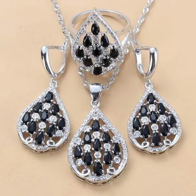925 Sterling Silber Mit Naturstein CZ Schmuck Sets Für Frauen Mode Hochzeit Party Kostüm Frauen Sets