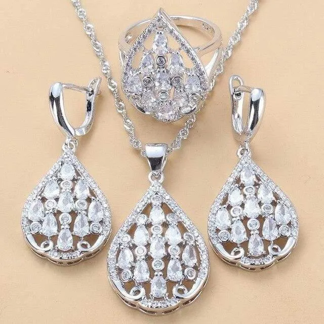 925 Sterling Silber Mit Naturstein CZ Schmuck Sets Für Frauen Mode Hochzeit Party Kostüm Frauen Sets