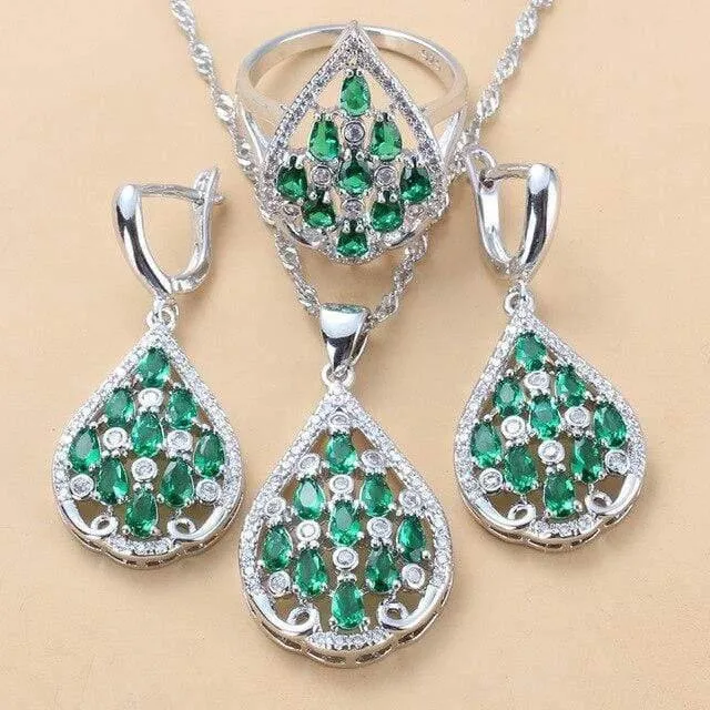 925 Sterling Silber Mit Naturstein CZ Schmuck Sets Für Frauen Mode Hochzeit Party Kostüm Frauen Sets