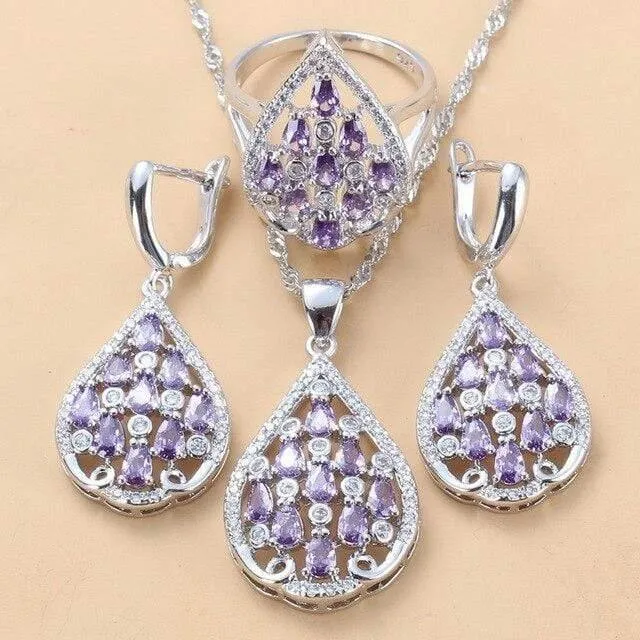 925 Sterling Silber Mit Naturstein CZ Schmuck Sets Für Frauen Mode Hochzeit Party Kostüm Frauen Sets