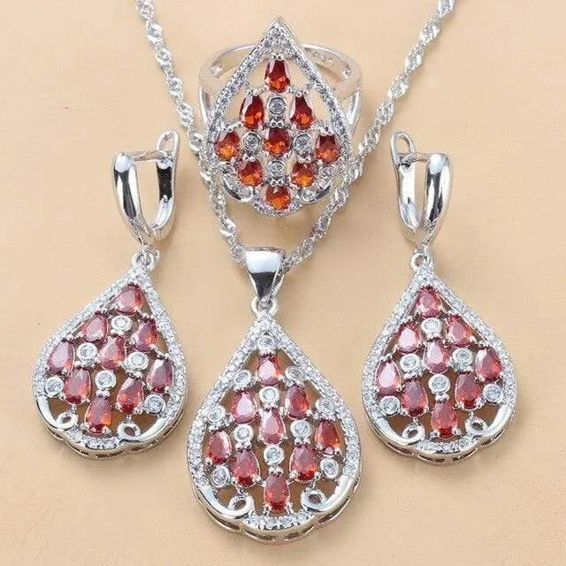 925 Sterling Silber Mit Naturstein CZ Schmuck Sets Für Frauen Mode Hochzeit Party Kostüm Frauen Sets