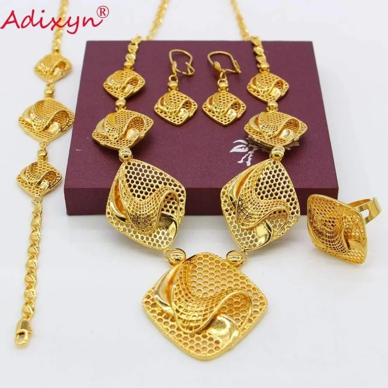 Ring / ohrringe / halsketten / armband schmuck sets für frauen gold farbe afrikanisch / nigeria schmuck geschenke nxnumx