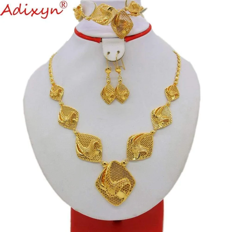 Ring / ohrringe / halsketten / armband schmuck sets für frauen gold farbe afrikanisch / nigeria schmuck geschenke nxnumx