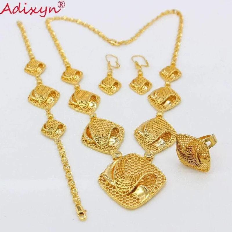 Ring / ohrringe / halsketten / armband schmuck sets für frauen gold farbe afrikanisch / nigeria schmuck geschenke nxnumx