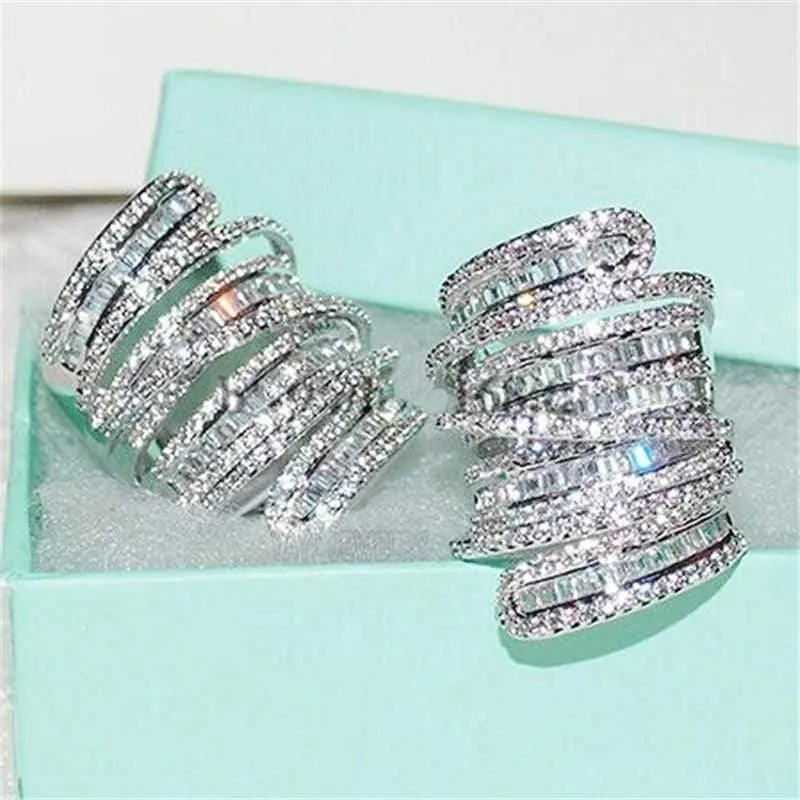 925 Sterling Silber Cocktailringe Fingerschmuck Pavé-Fassung voller quadratischer T-Ring mit simuliertem Diamant-Edelstein für Frauen