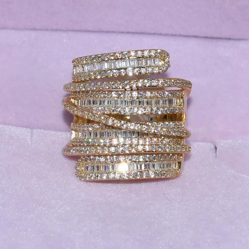 925 Sterling Silber Cocktailringe Fingerschmuck Pavé-Fassung voller quadratischer T-Ring mit simuliertem Diamant-Edelstein für Frauen