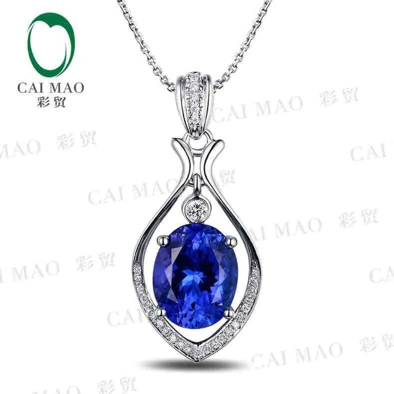 18 kt/750 Weißgold 3.09 ct natürlicher blauer Tansanit AAA 0.13 ct Vollschliff Diamant Verlobung Edelstein Anhänger Schmuck