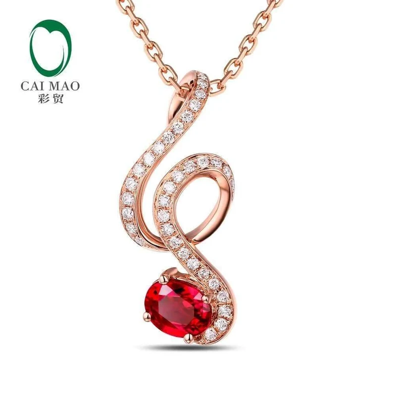 18 KT/750 Roségold, 0.69 ct, natürlicher roter Rubin, 0.15 ct Rundschliff-Diamant-Verlobungs-Edelstein-Anhänger-Schmuck
