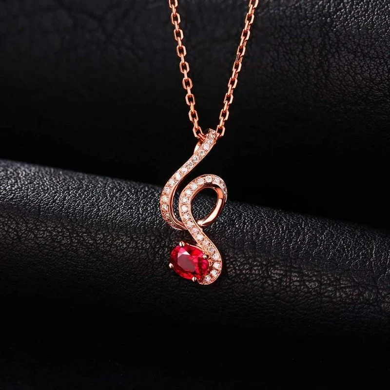 18 KT/750 Roségold, 0.69 ct, natürlicher roter Rubin, 0.15 ct Rundschliff-Diamant-Verlobungs-Edelstein-Anhänger-Schmuck