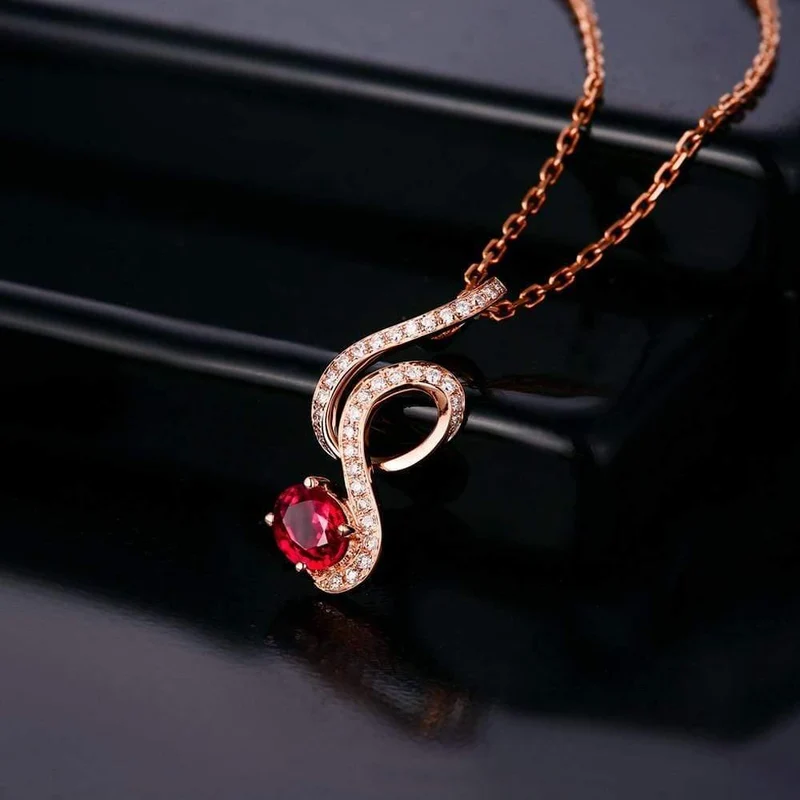 18 KT/750 Roségold, 0.69 ct, natürlicher roter Rubin, 0.15 ct Rundschliff-Diamant-Verlobungs-Edelstein-Anhänger-Schmuck