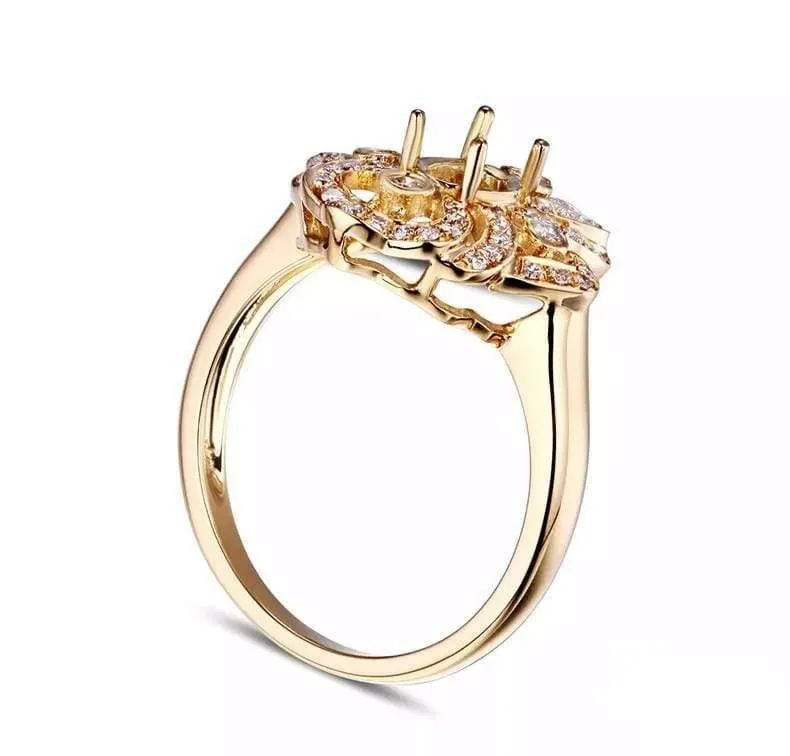 Oval geschliffene, halbgefasste Ringfassungen und 0.26 ct Diamant-Edelstein-Verlobungsring aus 18 Karat Gelbgold, edler Schmuck