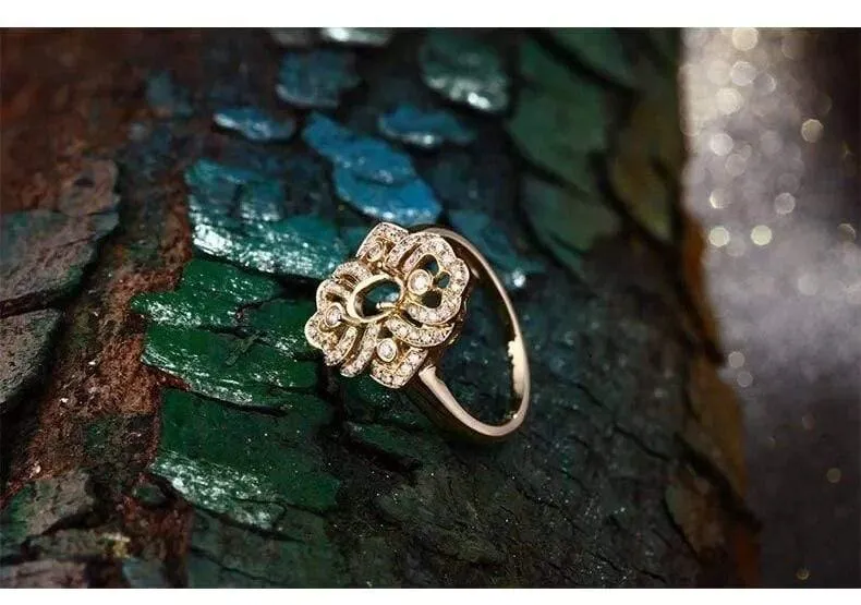 Oval geschliffene, halbgefasste Ringfassungen und 0.26 ct Diamant-Edelstein-Verlobungsring aus 18 Karat Gelbgold, edler Schmuck
