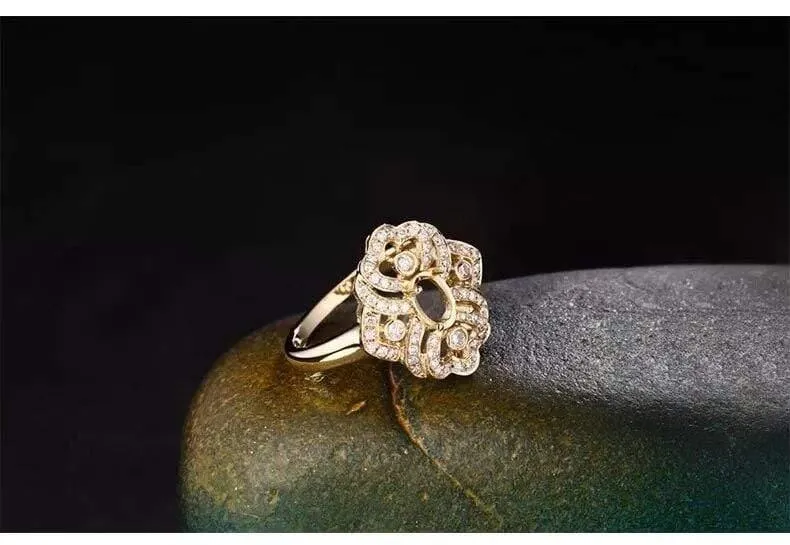 Oval geschliffene, halbgefasste Ringfassungen und 0.26 ct Diamant-Edelstein-Verlobungsring aus 18 Karat Gelbgold, edler Schmuck