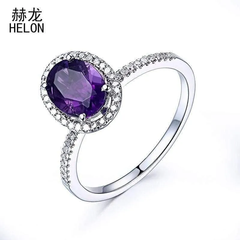 925 Sterling Silber Oval 8x6mm Amethyst Ring Amethyst Natürlicher Halo Diamanten Ring Edelstein Verlobung Ehering Schmuck Damen