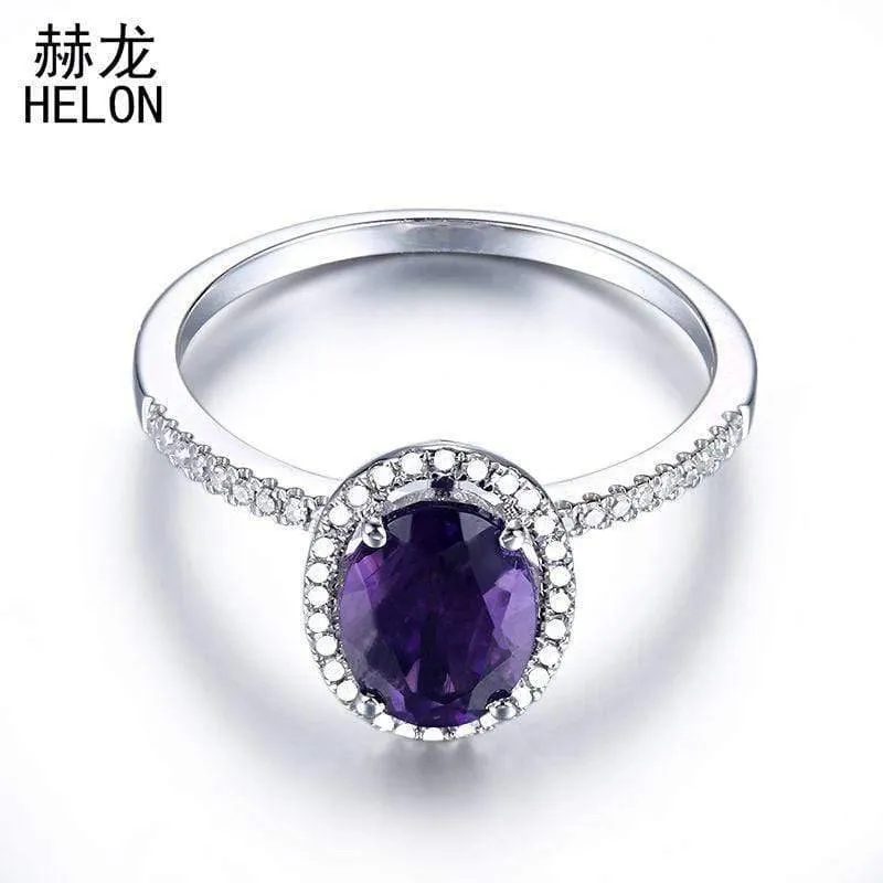 925 Sterling Silber Oval 8x6mm Amethyst Ring Amethyst Natürlicher Halo Diamanten Ring Edelstein Verlobung Ehering Schmuck Damen