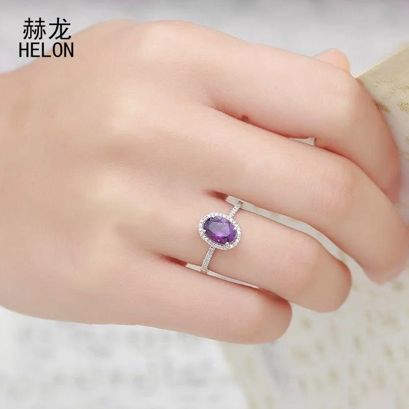 925 Sterling Silber Oval 8x6mm Amethyst Ring Amethyst Natürlicher Halo Diamanten Ring Edelstein Verlobung Ehering Schmuck Damen
