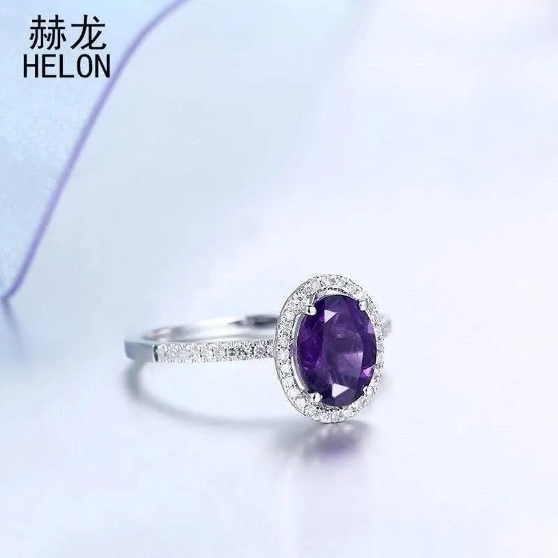 925 Sterling Silber Oval 8x6mm Amethyst Ring Amethyst Natürlicher Halo Diamanten Ring Edelstein Verlobung Ehering Schmuck Damen