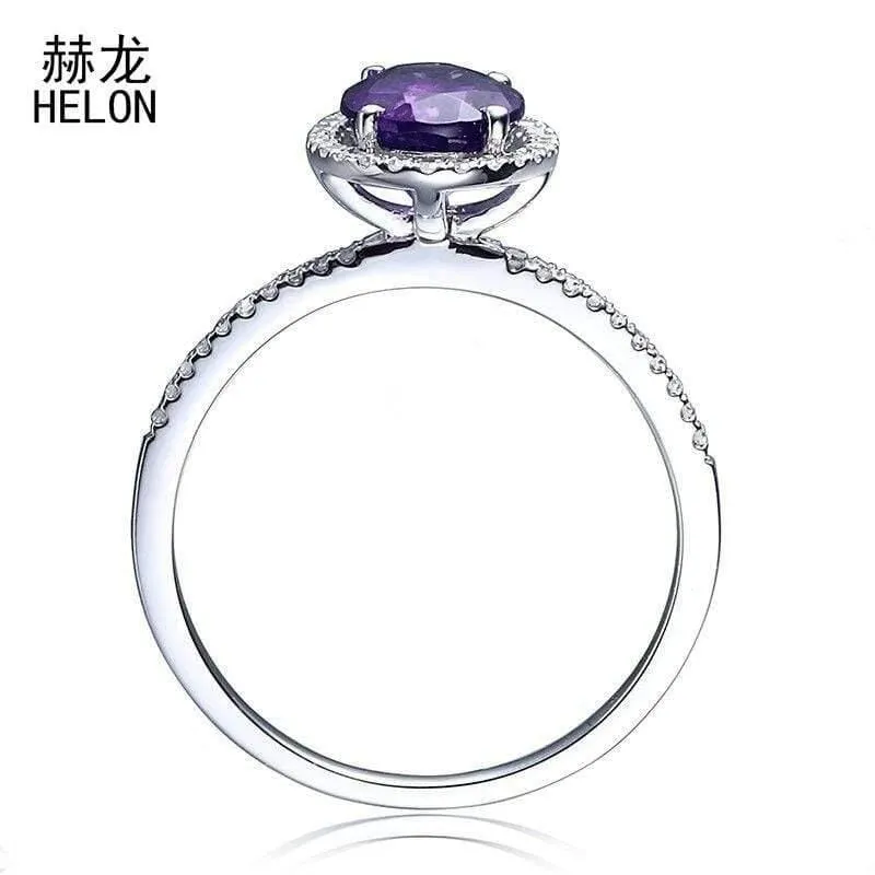 925 Sterling Silber Oval 8x6mm Amethyst Ring Amethyst Natürlicher Halo Diamanten Ring Edelstein Verlobung Ehering Schmuck Damen
