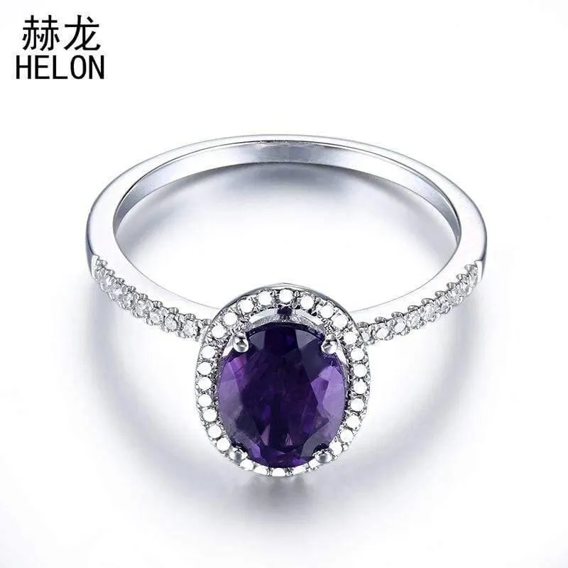925 Sterling Silber Oval 8x6mm Amethyst Ring Amethyst Natürlicher Halo Diamanten Ring Edelstein Verlobung Ehering Schmuck Damen