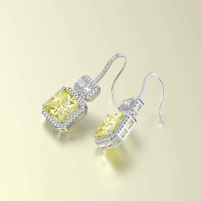 925 Massiv Sterling Silber Citrin Edelstein Tropfen Baumeln Diamanten Hochzeit Haken Ohrringe Edlen Schmuck Großhandel